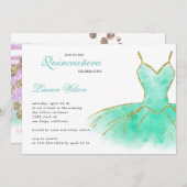 Turquoise Glitter Gown Quinceanera Invitation Kaart (Voorkant / Achterkant)