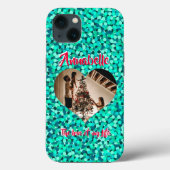 Turquoise Glitter Heart Shape Foto Case-Mate iPhone Case (Achterkant)