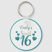 Turquoise glitter Hearts and Numbers Sleutelhanger (Voorkant)