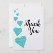 Turquoise Glitter Hearts Hartelijk dank Bedankkaart (Voorkant)