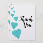 Turquoise Glitter Hearts Hartelijk dank Bedankkaart (Voorkant / Achterkant)
