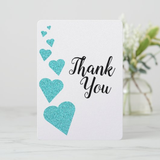 Turquoise Glitter Hearts Hartelijk dank Bedankkaart (Staand voorkant)
