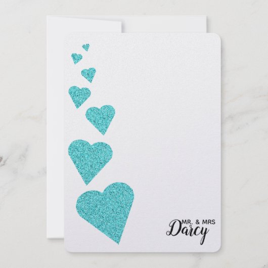 Turquoise Glitter Hearts Hartelijk dank Bedankkaart (Achterkant)