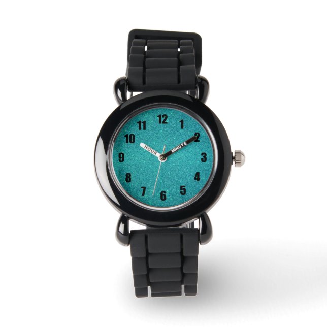 Turquoise glitter horloge (Voorkant)