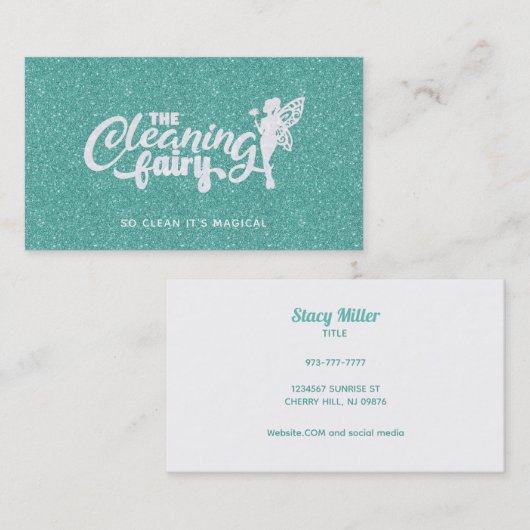 Turquoise Glitter House Cleaning Visitekaartjes (Voorkant / Achterkant)