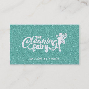 Turquoise Glitter House Cleaning Visitekaartjes