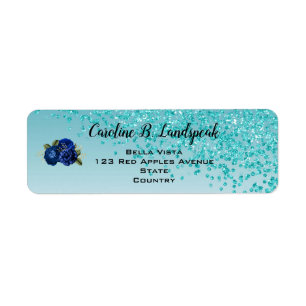 Turquoise Glitter, Koninklijk Blauwe Rozen Sweet 1 Etiket