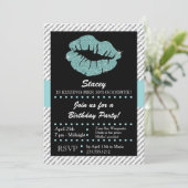 Turquoise glitter lippen zoenen volwassen verjaard kaart (Staand voorkant)