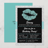 Turquoise glitter lippen zoenen volwassen verjaard kaart (Voorkant / Achterkant)