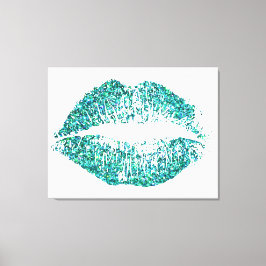 Turquoise Glitter Lips #2 Canvas Afdruk