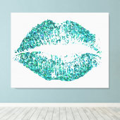 Turquoise Glitter Lips #2 Canvas Afdruk (Insitu (Houten vloer))