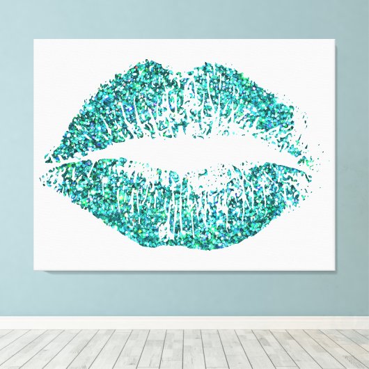 Turquoise Glitter Lips #2 Canvas Afdruk (Insitu (Houten vloer))