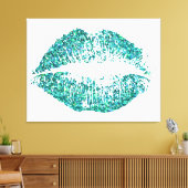 Turquoise Glitter Lips #2 Canvas Afdruk (Insitu (Woonkamer))