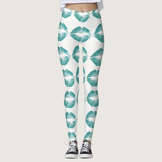 Turquoise Glitter Lips #2 Leggings (Voorkant)