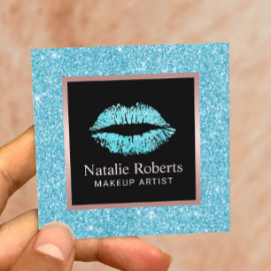 Turquoise Glitter Lips Beauty Salon Makeup Artist Vierkante Visitekaartje