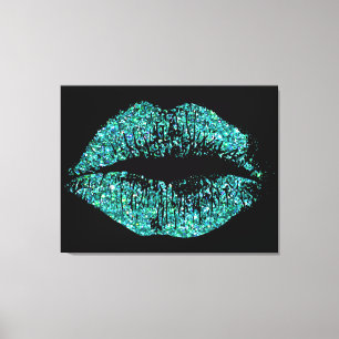 Turquoise Glitter Lips Canvas Afdruk