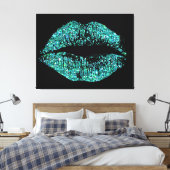 Turquoise Glitter Lips Canvas Afdruk (Insitu (Slaapkamer))