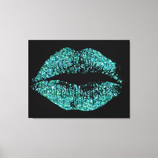 Turquoise Glitter Lips Canvas Afdruk (Voorkant)