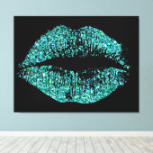 Turquoise Glitter Lips Canvas Afdruk (Insitu (Houten vloer))