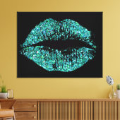 Turquoise Glitter Lips Canvas Afdruk (Insitu (Woonkamer))