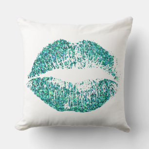 Turquoise Glitter Lips Kussen