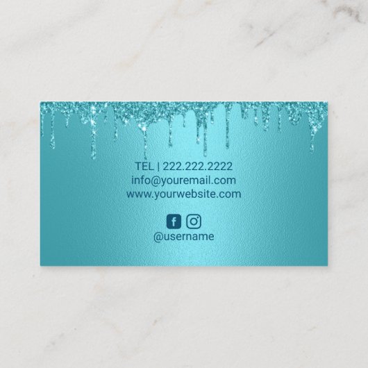 Turquoise Glitter Lips Makeup Artist Beauty Salon Visitekaartje (Achterkant)