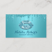 Turquoise Glitter Lips Makeup Artist Beauty Salon Visitekaartje (Voorkant)