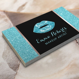 Turquoise Glitter Lips Modern Makeup Artist Salon Visitekaartje