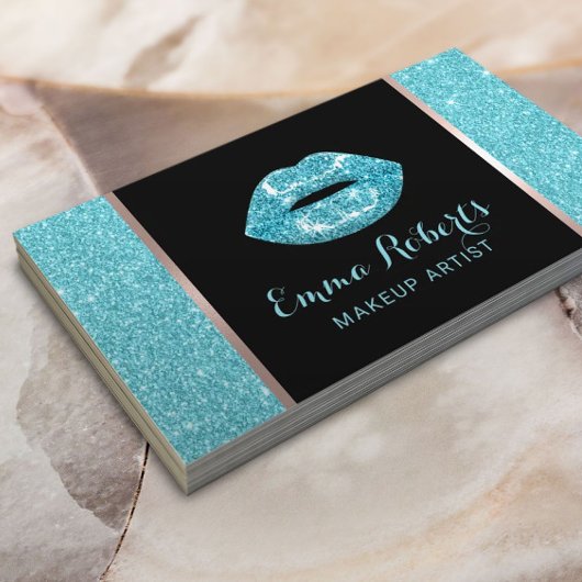 Turquoise Glitter Lips Modern Makeup Artist Salon Visitekaartje