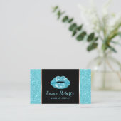 Turquoise Glitter Lips Modern Makeup Artist Salon Visitekaartje (Staand voorkant)
