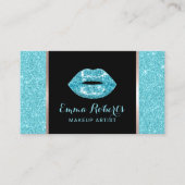 Turquoise Glitter Lips Modern Makeup Artist Salon Visitekaartje (Voorkant)
