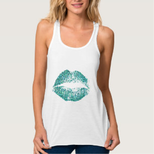 Turquoise Glitter Lips Tanktop