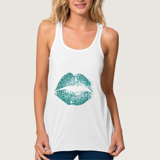 Turquoise Glitter Lips Tanktop (Voorkant)