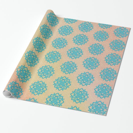 Turquoise Glitter Mandala Cadeaupapier (Uitgerold)