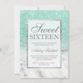 Turquoise glitter marble elegant chic Sweet 16 Kaart (Voorkant)