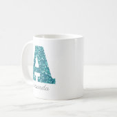 Turquoise Glitter Monogram A Persoonlijke Mok (Voorkant links)