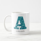 Turquoise Glitter Monogram A Persoonlijke Mok (Links)