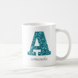 Turquoise Glitter Monogram A Persoonlijke Mok
