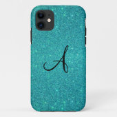Turquoise glitter monogram Case-Mate iPhone case (Achterkant)