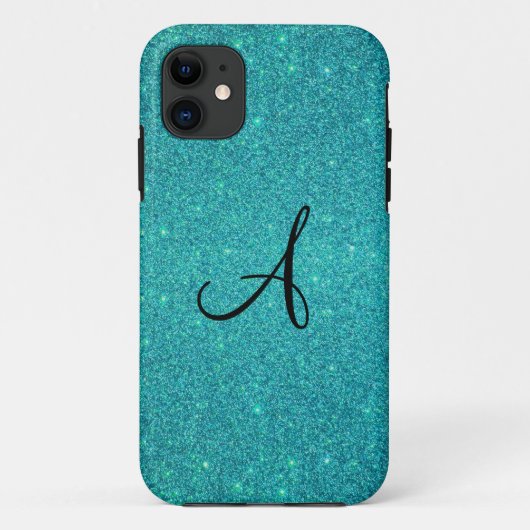 Turquoise glitter monogram Case-Mate iPhone case (Achterkant)