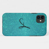 Turquoise glitter monogram Case-Mate iPhone case (Achterkant (horizontaal))