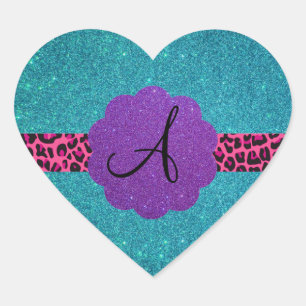 Turquoise glitter monogram hart sticker