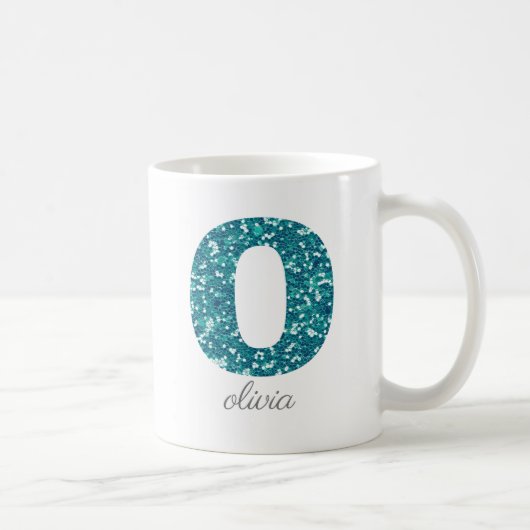 Turquoise Glitter Monogram O Persoonlijke Mok (Rechts)