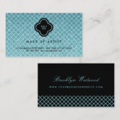 Turquoise Glitter Monogram Quatrefoil Profile Card Visitekaartje (Voorkant / Achterkant)