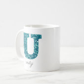 Turquoise Glitter Monogram U Gepersonaliseerde Mok (Voorkant links)