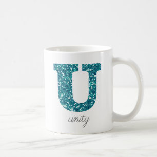 Turquoise Glitter Monogram U Gepersonaliseerde Mok