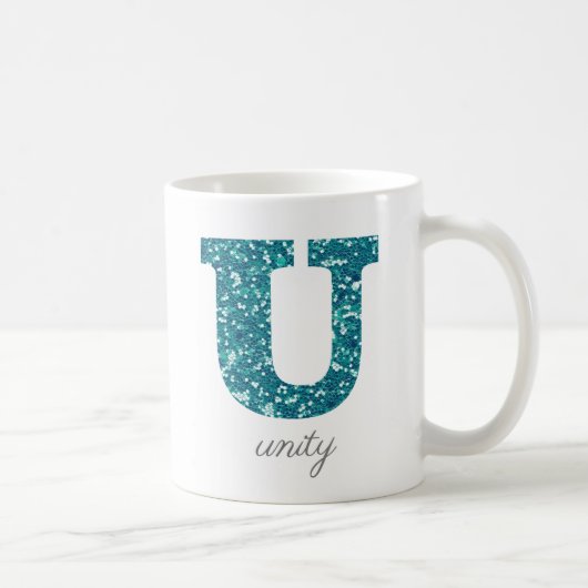 Turquoise Glitter Monogram U Gepersonaliseerde Mok (Rechts)