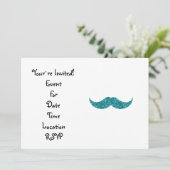 Turquoise glitter mustache kaart (Staand voorkant)