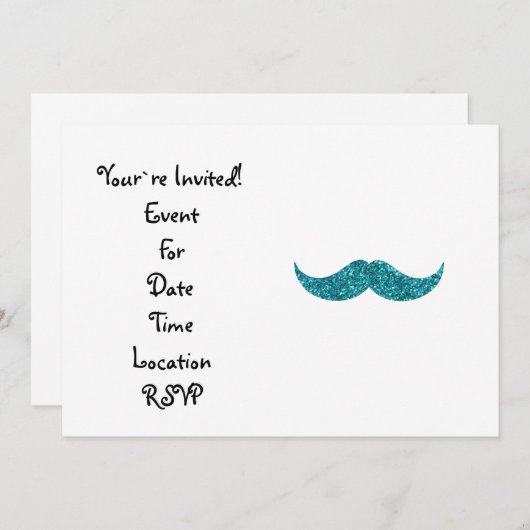 Turquoise glitter mustache kaart (Voorkant / Achterkant)