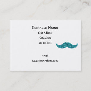 Turquoise glitter mustache visitekaartje